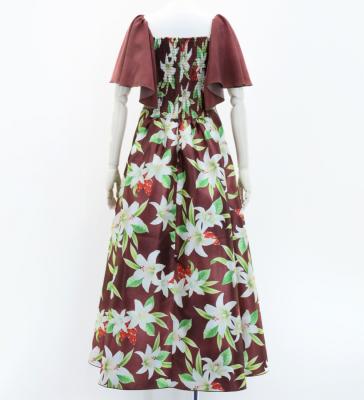 Hula Frill Sleeve Long Dress with Lily Print / Luxury Collection / Brown / J2874br