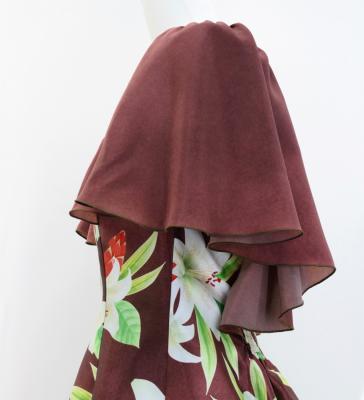 Hula Frill Sleeve Long Dress with Lily Print / Luxury Collection / Brown / J2874br