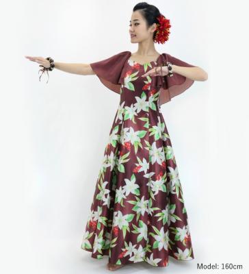 Hula Frill Sleeve Long Dress with Lily Print / Luxury Collection / Brown / J2874br
