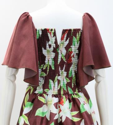 Hula Frill Sleeve Long Dress with Lily Print / Luxury Collection / Brown / J2874br