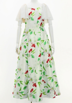 Hula Frill Sleeve Long Dress with Lily Print / Luxury Collection / Cream / J2874cr