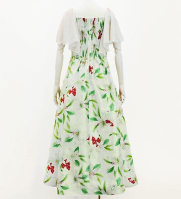 Hula Frill Sleeve Long Dress with Lily Print / Luxury Collection / Cream / J2874cr