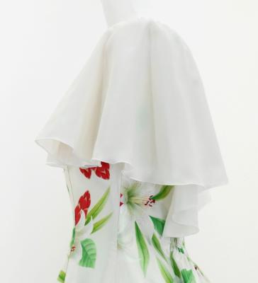 Hula Frill Sleeve Long Dress with Lily Print / Luxury Collection / Cream / J2874cr