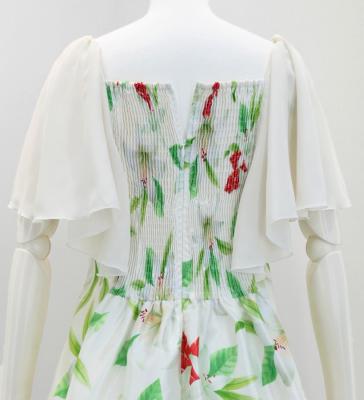 Hula Frill Sleeve Long Dress with Lily Print / Luxury Collection / Cream / J2874cr