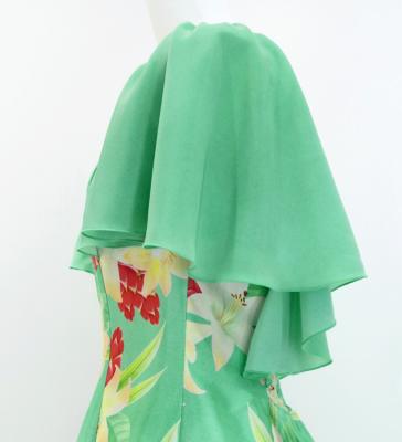 Hula Frill Sleeve Long Dress with Lily Print / Luxury Collection / Green / J2874gr