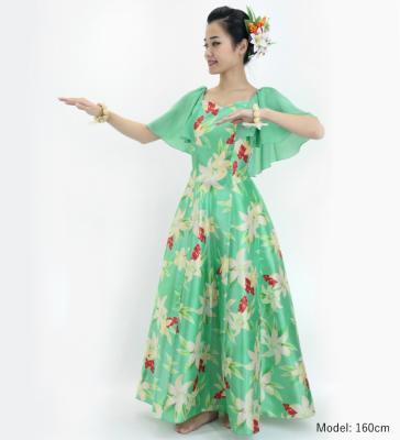Hula Frill Sleeve Long Dress with Lily Print / Luxury Collection / Green / J2874gr
