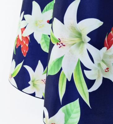 Hula Frill Sleeve Long Dress with Lily Print / Luxury Collection / Navy / J2874nv