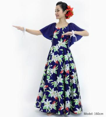 Hula Frill Sleeve Long Dress with Lily Print / Luxury Collection / Navy / J2874nv
