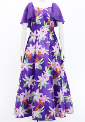 Hula Frill Sleeve Long Dress with Lily Print / Luxury Collection / Purple / J2874pu