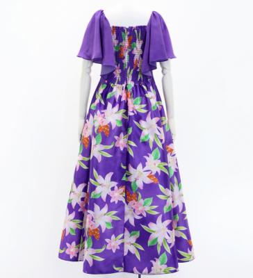 Hula Frill Sleeve Long Dress with Lily Print / Luxury Collection / Purple / J2874pu