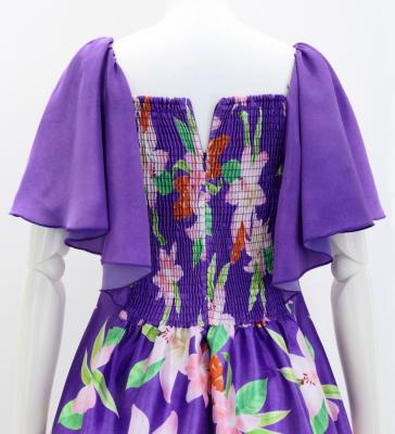 Hula Frill Sleeve Long Dress with Lily Print / Luxury Collection / Purple / J2874pu