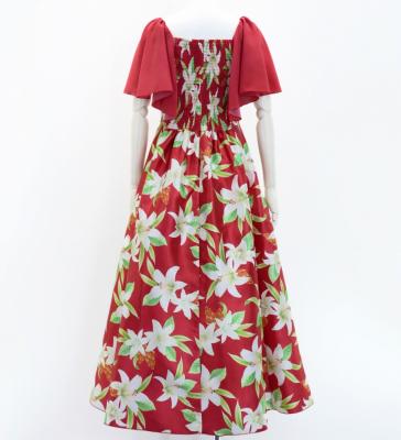 Hula Frill Sleeve Long Dress with Lily Print / Luxury Collection / Red / J2874rd