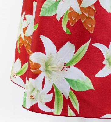Hula Frill Sleeve Long Dress with Lily Print / Luxury Collection / Red / J2874rd