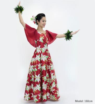 Hula Frill Sleeve Long Dress with Lily Print / Luxury Collection / Red / J2874rd