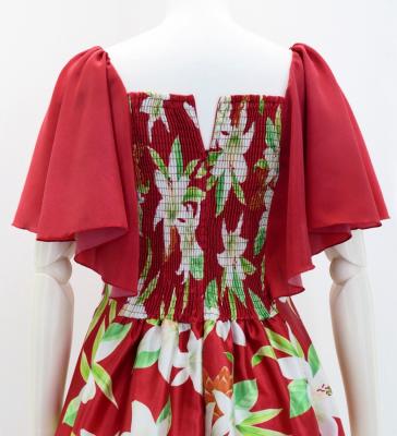 Hula Frill Sleeve Long Dress with Lily Print / Luxury Collection / Red / J2874rd