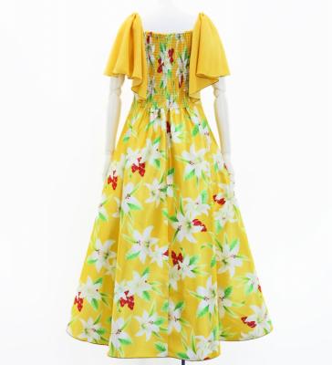 Hula Frill Sleeve Long Dress with Lily Print / Luxury Collection / Yellow / J2874ye