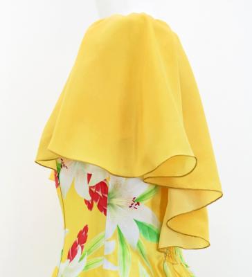 Hula Frill Sleeve Long Dress with Lily Print / Luxury Collection / Yellow / J2874ye