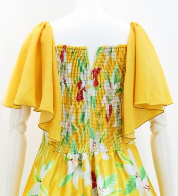 Hula Frill Sleeve Long Dress with Lily Print / Luxury Collection / Yellow / J2874ye