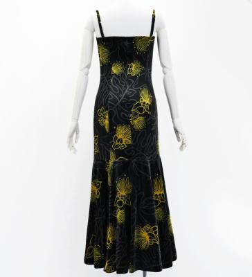 Hula Long Lehua Dress with Velvet / Luxury Collection / Black / J2875bk