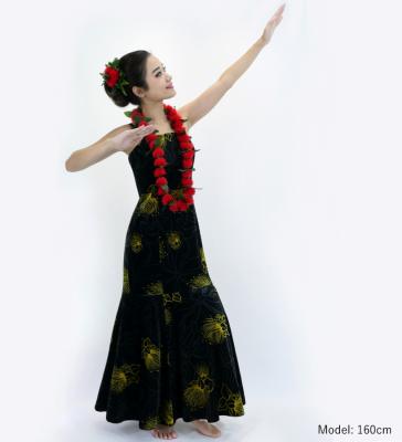Hula Long Lehua Dress with Velvet / Luxury Collection / Black / J2875bk