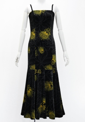 Hula Long Lehua Dress with Velvet / Luxury Collection / Black / J2875bk