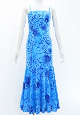 Hula Long Lehua Dress with Velvet / Luxury Collection / Blue / J2875bl