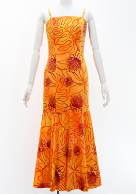Hula Long Lehua Dress with Velvet / Luxury Collection / Orange / J2875or