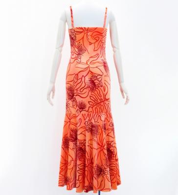 Hula Long Lehua Dress with Velvet / Luxury Collection / Orange & Red / J2875orrd