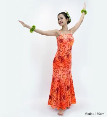 Hula Long Lehua Dress with Velvet / Luxury Collection / Orange & Red / J2875orrd