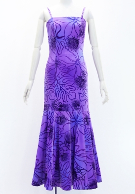 Hula Long Lehua Dress with Velvet / Luxury Collection / Purple / J2875pu