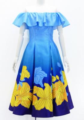 Hula Midi Dress with Hibiscus Print / Luxury Collection / Blue / J2915bl