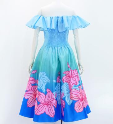 Hula Midi Dress with Hibiscus Print / Luxury Collection / Light Blue / J2915lbl
