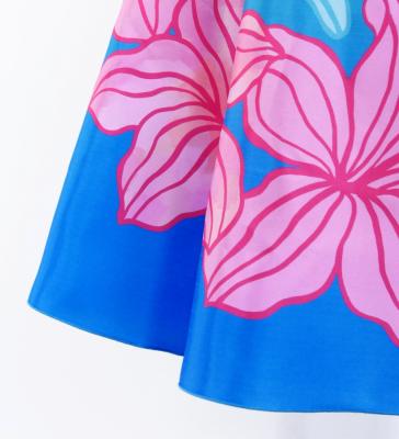 Hula Midi Dress with Hibiscus Print / Luxury Collection / Light Blue / J2915lbl