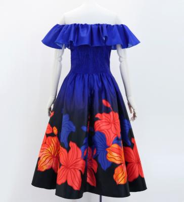 Hula Midi Dress with Hibiscus Print / Luxury Collection / Navy / J2915nv