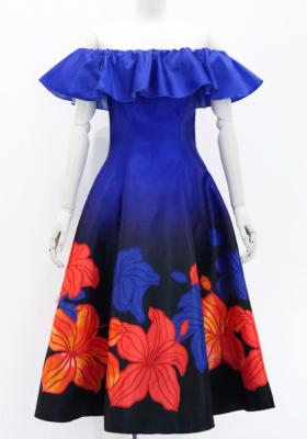 Hula Midi Dress with Hibiscus Print / Luxury Collection / Navy / J2915nv