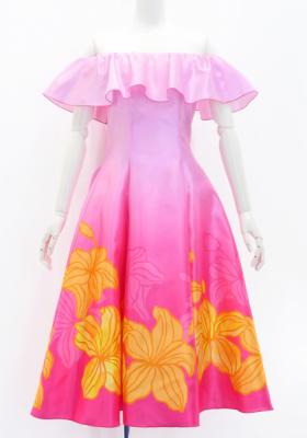 Hula Midi Dress with Hibiscus Print / Luxury Collection / Pink / J2915pi