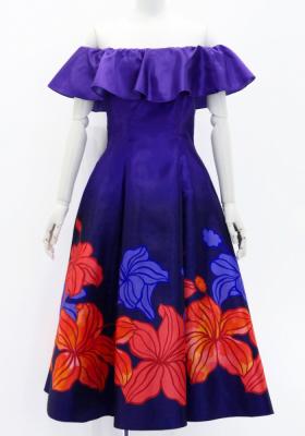 Hula Midi Dress with Hibiscus Print / Luxury Collection / Purple / J2915pu