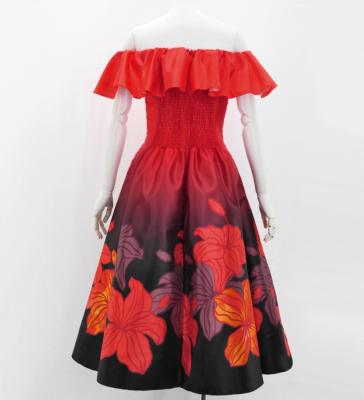 Hula Midi Dress with Hibiscus Print / Luxury Collection / Red / J2915rd