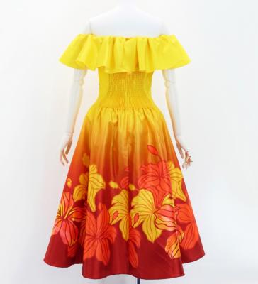 Hula Midi Dress with Hibiscus Print / Luxury Collection / Yellow / J2915ye