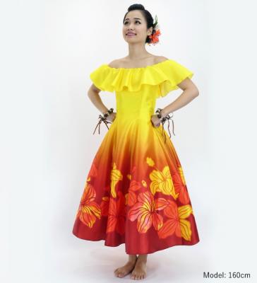 Hula Midi Dress with Hibiscus Print / Luxury Collection / Yellow / J2915ye