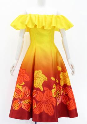 Hula Midi Dress with Hibiscus Print / Luxury Collection / Yellow / J2915ye