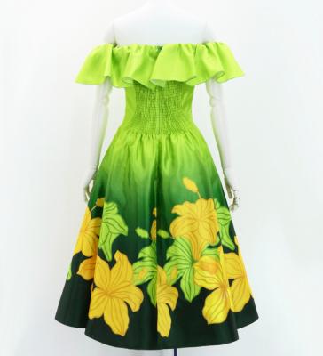 Hula Midi Dress with Hibiscus Print / Luxury Collection / Yellow Green / J2915yegr