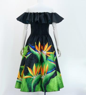 Hula Midi Dress with Strelitzia Print / Luxury Collection / Black / J2952bk