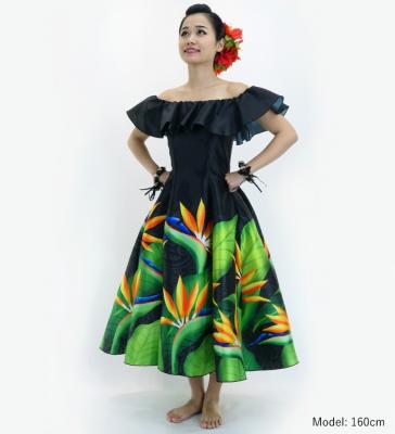 Hula Midi Dress with Strelitzia Print / Luxury Collection / Black / J2952bk