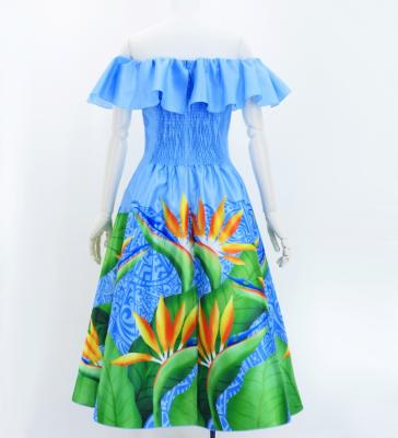 Hula Midi Dress with Strelitzia Print / Luxury Collection / Light Blue / J2952lbl