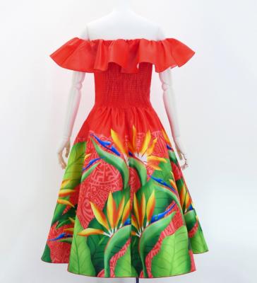 Hula Midi Dress with Strelitzia Print / Luxury Collection / Red / J2952rd