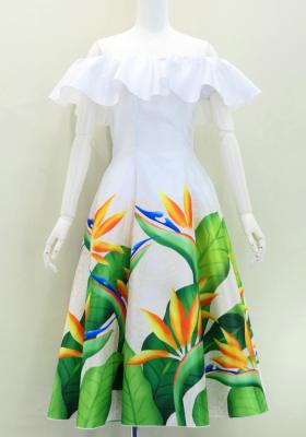 Hula Midi Dress with Strelitzia Print / Luxury Collection / White / J2952wh