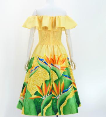 Hula Midi Dress with Strelitzia Print / Luxury Collection / Yellow / J2952ye