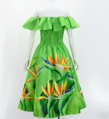 Hula Midi Dress with Strelitzia Print / Luxury Collection / Yellow Green / J2952yegr