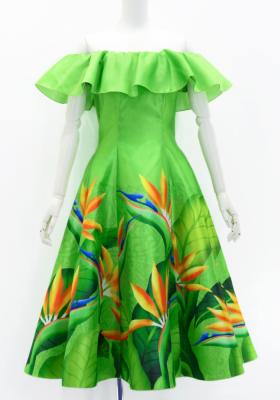 Hula Midi Dress with Strelitzia Print / Luxury Collection / Yellow Green / J2952yegr